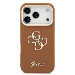 GUESS Калъф за iPhone 17 Pro Max, PU Grained 4G Logo Stand Camera Frame, кафяв – GUHCP17XPCS4GSW