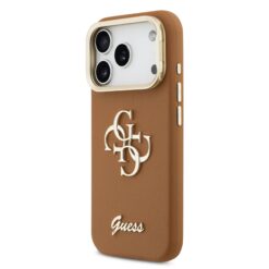 GUESS Калъф за iPhone 17 Pro Max, PU Grained 4G Logo Stand Camera Frame, кафяв – GUHCP17XPCS4GSW