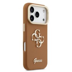 GUESS Калъф за iPhone 17 Pro Max, PU Grained 4G Logo Stand Camera Frame, кафяв – GUHCP17XPCS4GSW