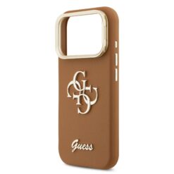 GUESS Калъф за iPhone 17 Pro Max, PU Grained 4G Logo Stand Camera Frame, кафяв – GUHCP17XPCS4GSW