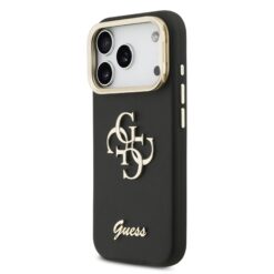 GUESS Калъф за iPhone 17 Pro, PU Grained 4G Logo Stand Camera Frame, черен – GUHCP17LPCS4GSK