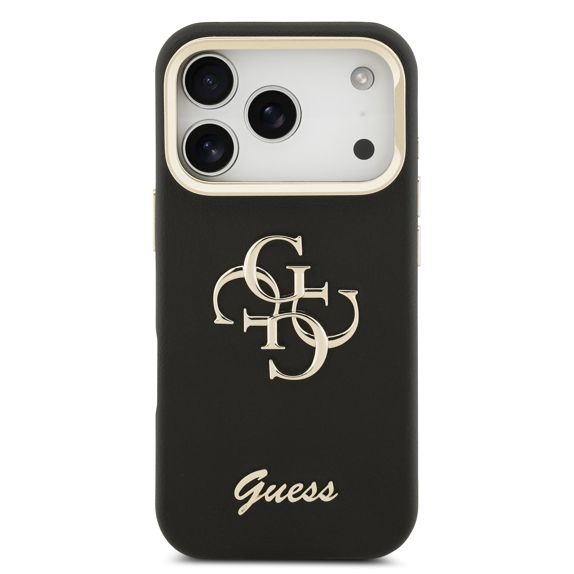 GUESS Калъф за iPhone 17 Pro, PU Grained 4G Logo Stand Camera Frame, черен – GUHCP17LPCS4GSK