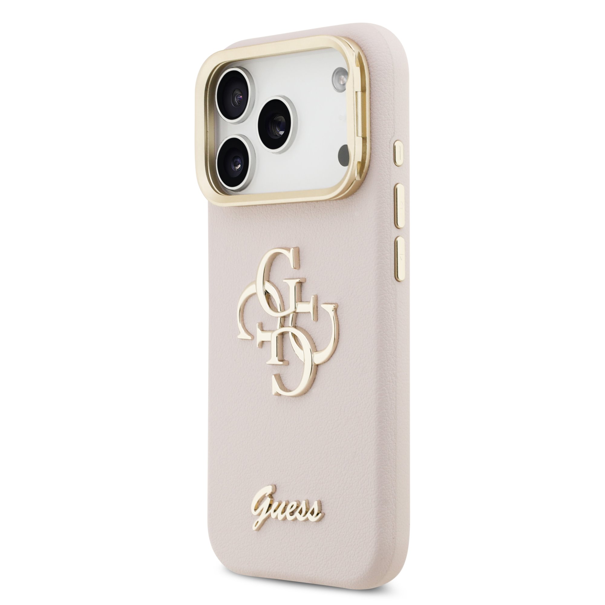 GUESS Калъф за iPhone 17 Pro, PU Grained 4G Logo Stand Camera Frame, розов – GUHCP17LPCS4GSP