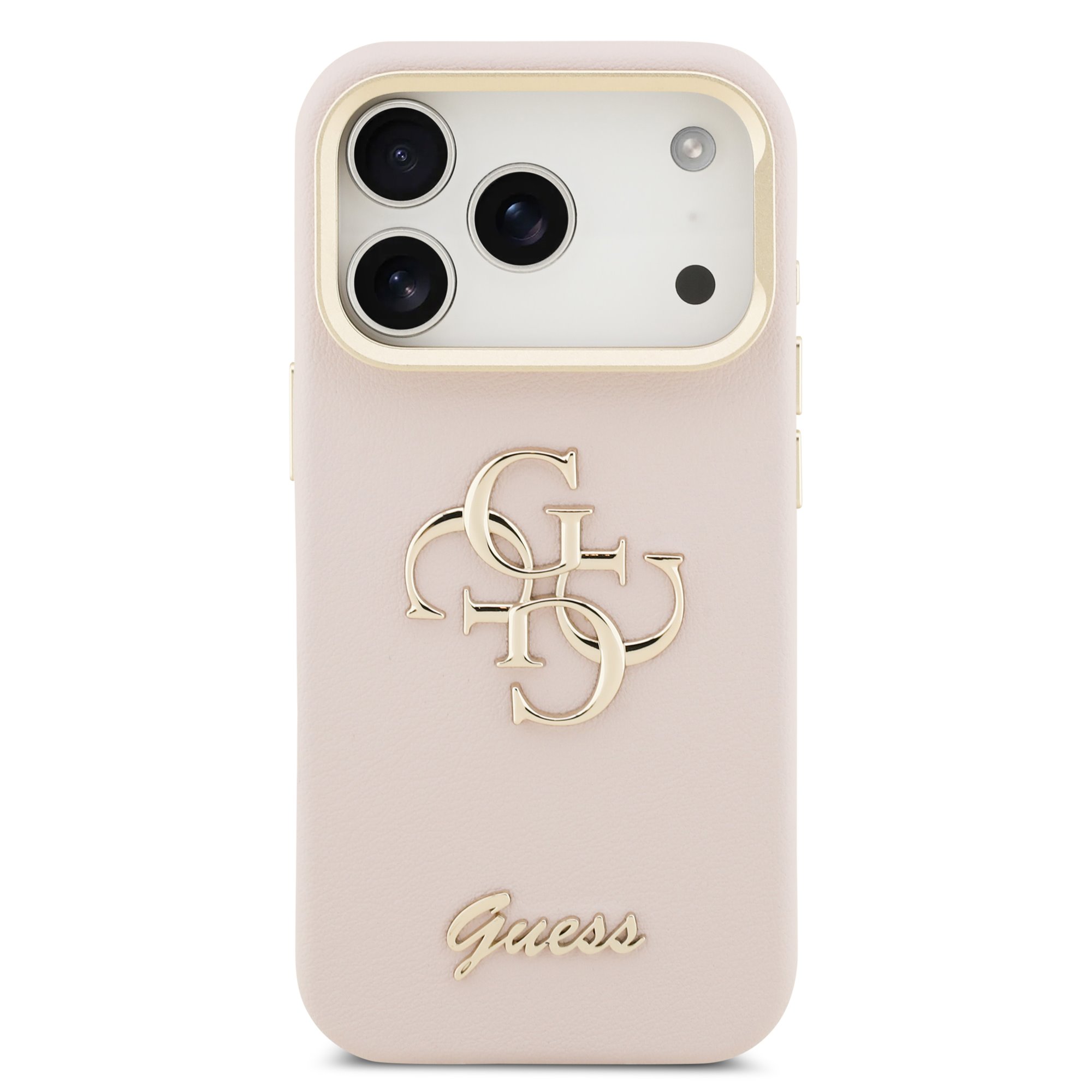 GUESS Калъф за iPhone 17 Pro, PU Grained 4G Logo Stand Camera Frame, розов – GUHCP17LPCS4GSP