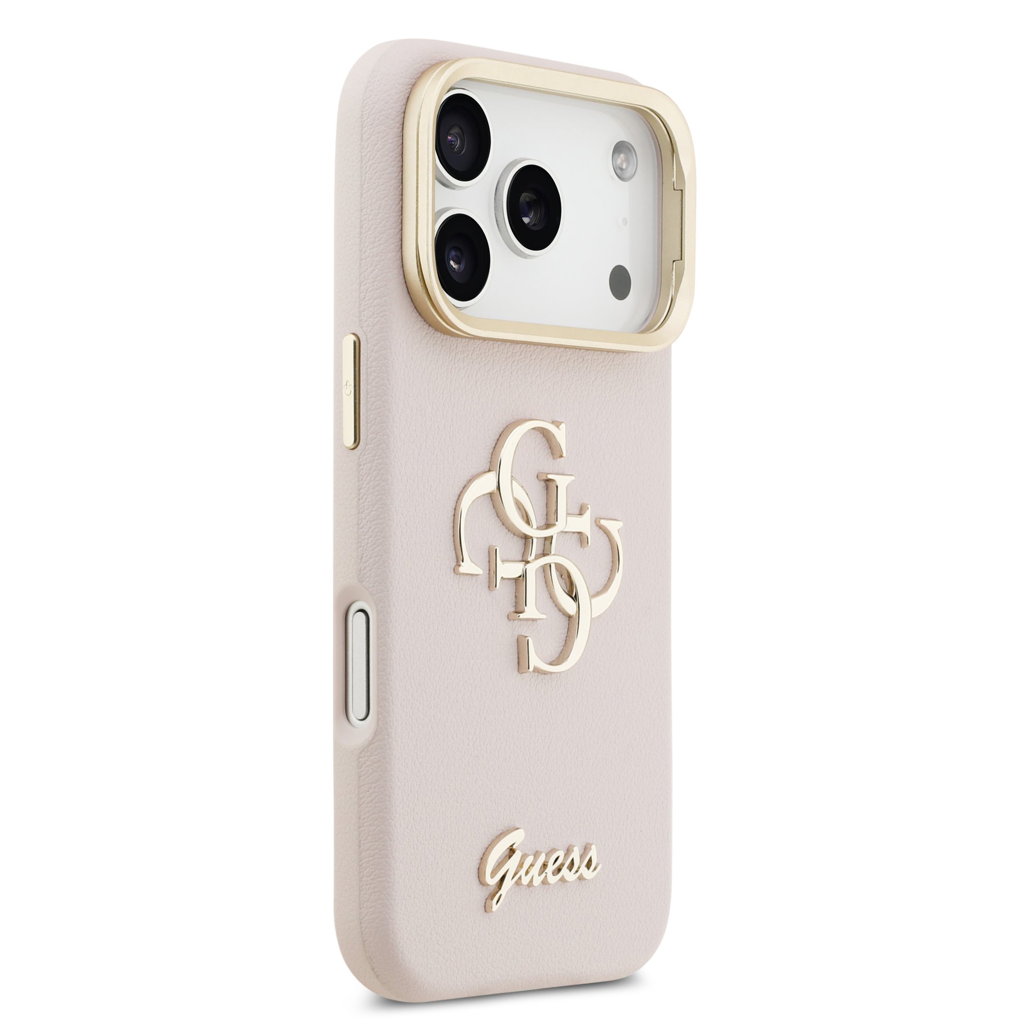 GUESS Калъф за iPhone 17 Pro, PU Grained 4G Logo Stand Camera Frame, розов – GUHCP17LPCS4GSP