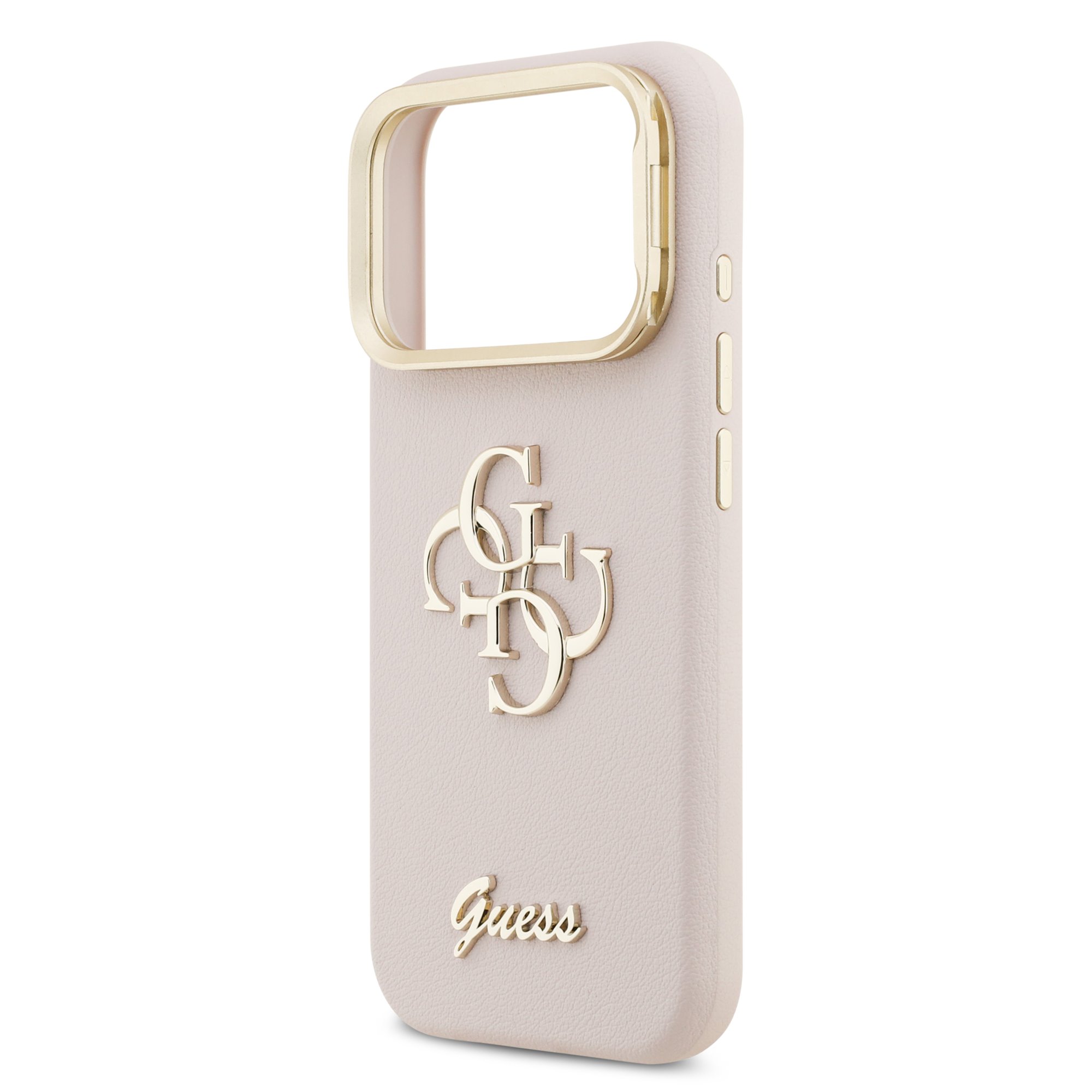 GUESS Калъф за iPhone 17 Pro, PU Grained 4G Logo Stand Camera Frame, розов – GUHCP17LPCS4GSP