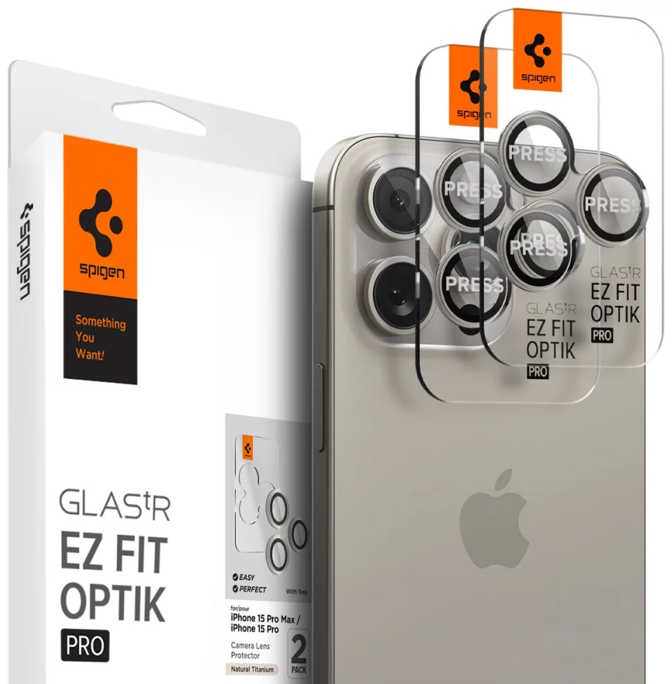 SPIGEN Лещи за камера за Camera Lens Optik Pro Glass tR.Ez Fit Apple iPhone 17/16/15 Pro/ 17/16/15 Pro Max SET 2бр. /титаниеви/ – AGL07163