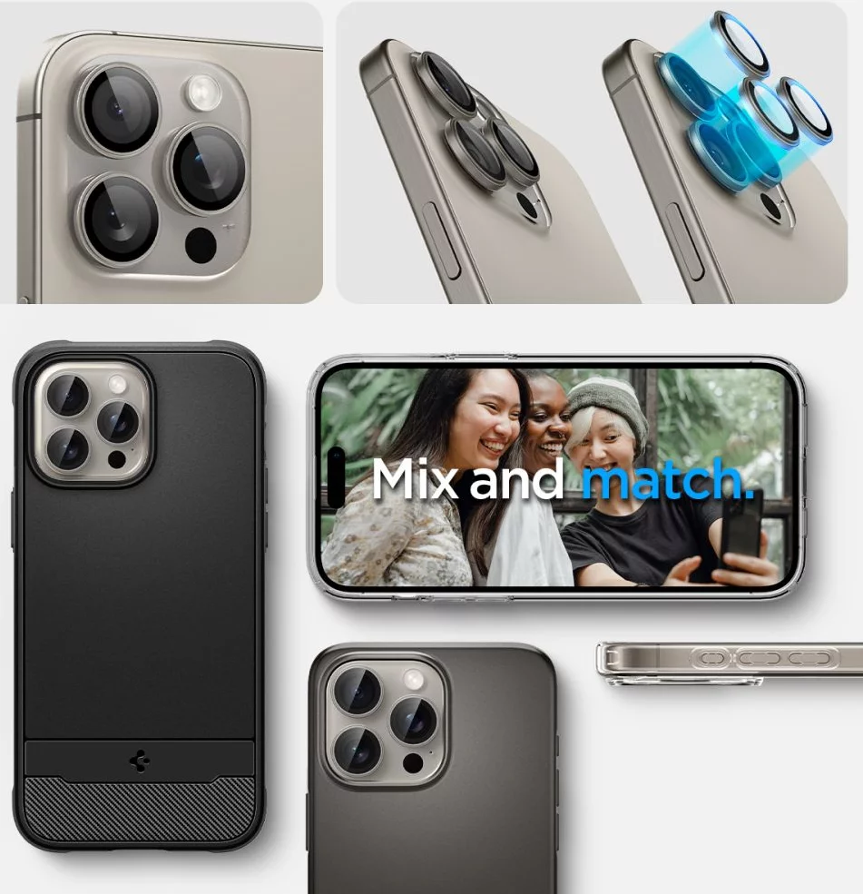 SPIGEN Лещи за камера за Camera Lens Optik Pro Glass tR.Ez Fit Apple iPhone 17/16/15 Pro/ 17/16/15 Pro Max SET 2бр. /титаниеви/ – AGL07163