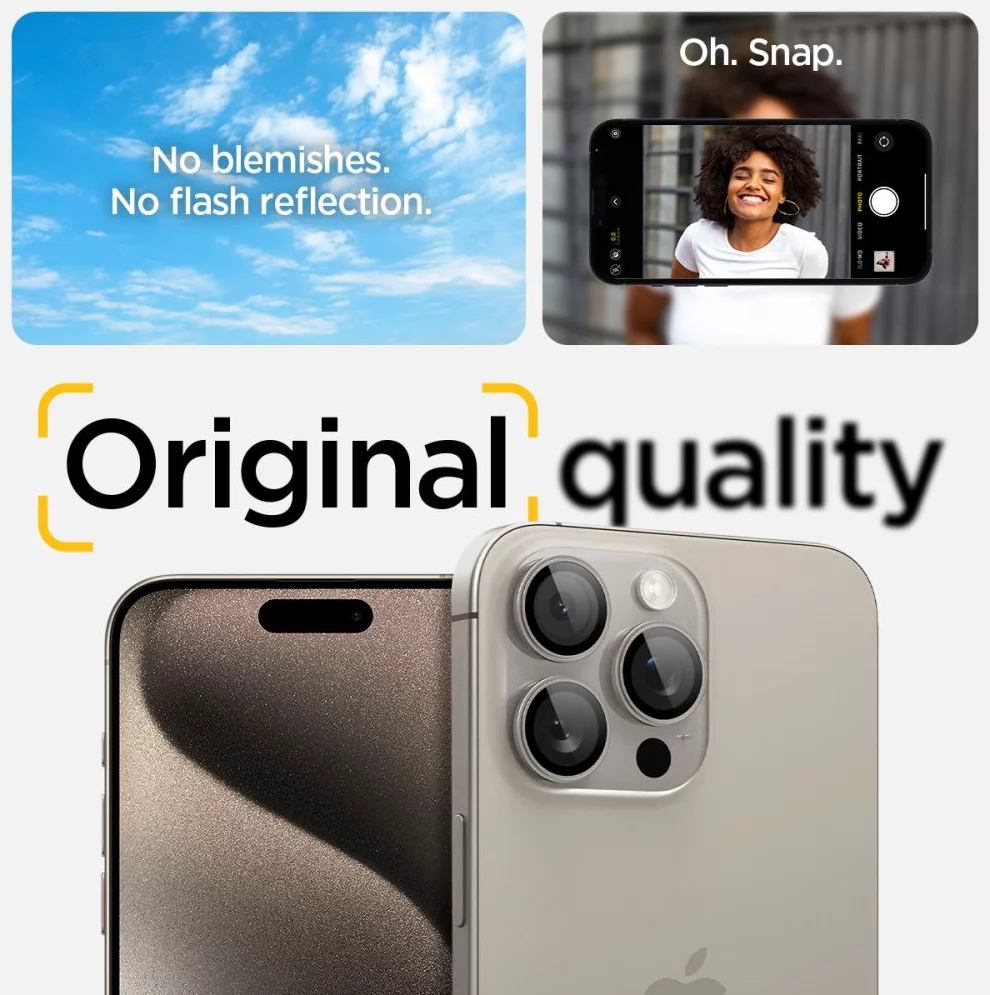 SPIGEN Лещи за камера за Camera Lens Optik Pro Glass tR.Ez Fit Apple iPhone 17/16/15 Pro/ 17/16/15 Pro Max SET 2бр. /титаниеви/ – AGL07163