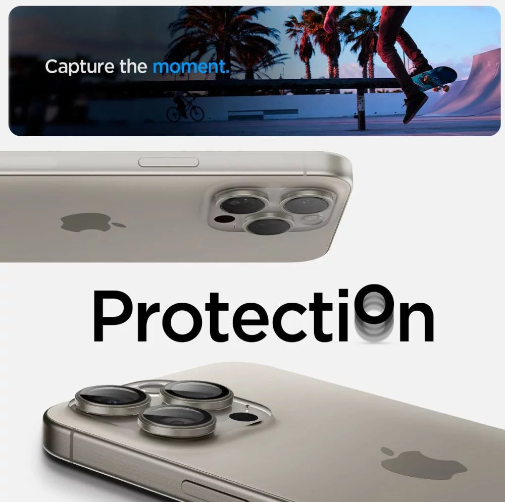 SPIGEN Лещи за камера за Camera Lens Optik Pro Glass tR.Ez Fit Apple iPhone 17/16/15 Pro/ 17/16/15 Pro Max SET 2бр. /титаниеви/ – AGL07163