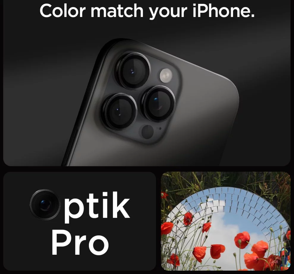 SPIGEN Лещи за камера за Camera Lens Optik Pro Glass tR.Ez Fit Apple iPhone 17/16/15 Pro/ 17/16/15 Pro Max SET 2бр. /титаниеви/ – AGL07163