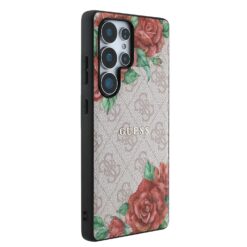 GUESS Калъф за Samsung S25 Ultra, PU Leather 4G Flowers Print Metal Classic Logo MagSafe, розов – GUHMS25LP4ROPEMCP