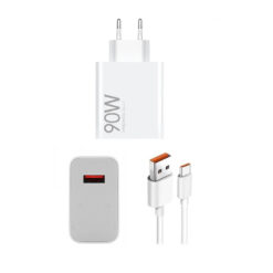 Оригинално зарядно устройство Xiaomi 220V 90W, USB-A, кабел A-C Original /бял/ (опаковка) – MDY-15-EK