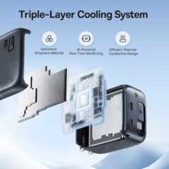 BASEUS 220V 67W, 2хUSB-C + вграден кабел Type-C, GaN6, /бял/ – E0121E00