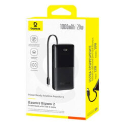 BASEUS Power Bank 10000 mAh 20W + вграден кабел Type-C, Bipow 2 /черен/ – P10077101113-00