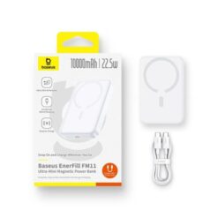 BASEUS Power Bank 10000 mAh 22.5W + кабел Type-C, EnerFill FM11 Magnetic /бял/ – P1008210E213-00