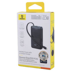 BASEUS Power Bank 10000 mAh 22.5W + вграден кабел Type-C, EnerFill FC51 Bipow 2 Pro /черен/ – E0027600