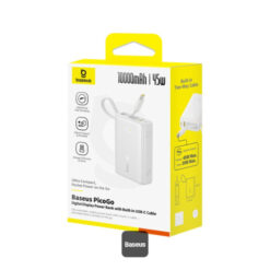 BASEUS Power Bank 10000 mAh, 45W + вграден кабел C, PicoGo /бял/ – P10076803213-00