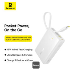 BASEUS Power Bank 10000 mAh, 45W + вграден кабел C, PicoGo /бял/ – P10076803213-00