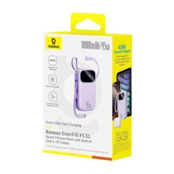 BASEUS Power Bank 10000 mAh, 45W + вградени кабели C + L, EnerFill FC31 Qpow 3 /бял/ – E0028C01