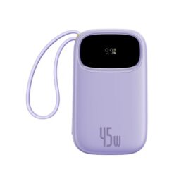 BASEUS Power Bank 10000 mAh, 45W + вградени кабели C + L, EnerFill FC31 Qpow 3 /лилав/ – E0028C02