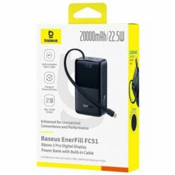 BASEUS Power Bank 20000 mAh, 22.5W + вграден кабел Type-C, EnerFill FC21 Qpow 3 Ultra /бял/ – E0027701