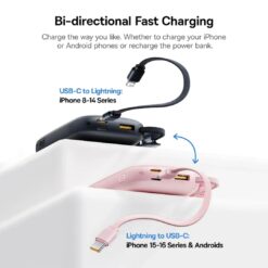 BASEUS Power Bank 20000 mAh, 22.5W + вградени кабели C-L, EnerFill FC21 Qpow 3 Ultra /черен/ – E0027M00