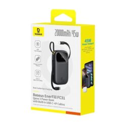 BASEUS Power Bank 20000 mAh, 45W + вградени кабели C + L, EnerFill FC31 Qpow 3 /син/ – E0028D03