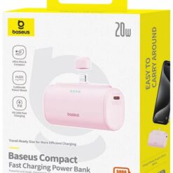 BASEUS Power Bank 5000 mAh 20W Lightning + USB-C /розов/ – P10068307413-00