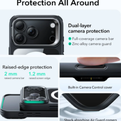 ESR Калъф Classic Hybrid iPhone 17 Pro, MagSafe + Camera control cover + стойка /черен/