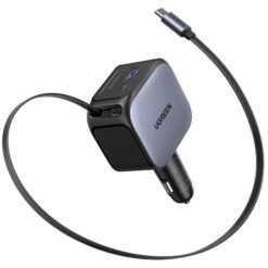 UGREEN 12V 145W, USB-A + 2xUSB-C + кабел C-C /графит/ – EC604 / 55910B