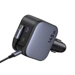 UGREEN 12V 145W, USB-A + 2xUSB-C + кабел C-C /графит/ – EC604 / 55910B