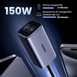 UGREEN 12V 150W, 2xUSB-A + 2xUSB-C /графит/ – EC706 / 35571