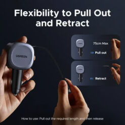 UGREEN 12V 75W, USB-A + USB-C + кабел C, GaN /графит/ – EC601 / 55653