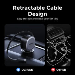 UGREEN 12V 75W, USB-A + USB-C + кабел C, GaN /графит/ – EC601 / 55653
