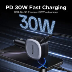 UGREEN 12V 75W, USB-A + USB-C + кабел C, GaN /графит/ – EC601 / 55653