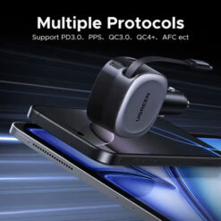 UGREEN 12V 75W, USB-A + USB-C + кабел C, GaN /графит/ – EC601 / 55653