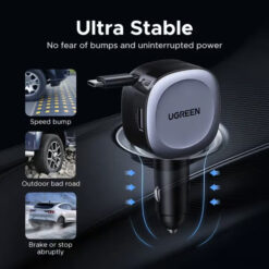 UGREEN 12V 75W, USB-A + USB-C + кабел C, GaN /графит/ – EC601 / 55653