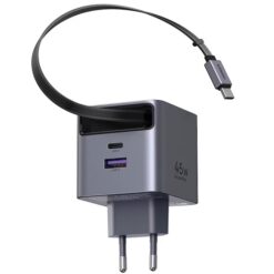 UGREEN 220V 45W, USB-A + USB-C + кабел C, GaN /графит/ – X614 / 65822