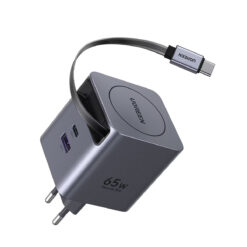 UGREEN 220V 65W, USB-A + USB-C + кабел C, GaN /графит/ – X615 / 65825