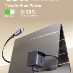 UGREEN 220V 65W, USB-A + USB-C + кабел C, GaN /графит/ – X615 / 65825