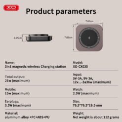XO Wireless зарядно 15W 3 в 1, /черно/ – CX035