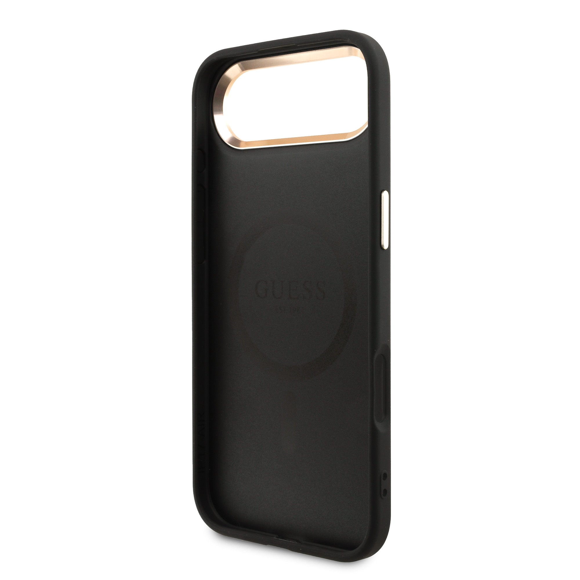 GUESS Калъф Apple iPhone 17 Air, PU Leather 4G Strass Triangle Logo Gold Frame MagSafe, /черен/ – GUHMP17MP4GTDGMK