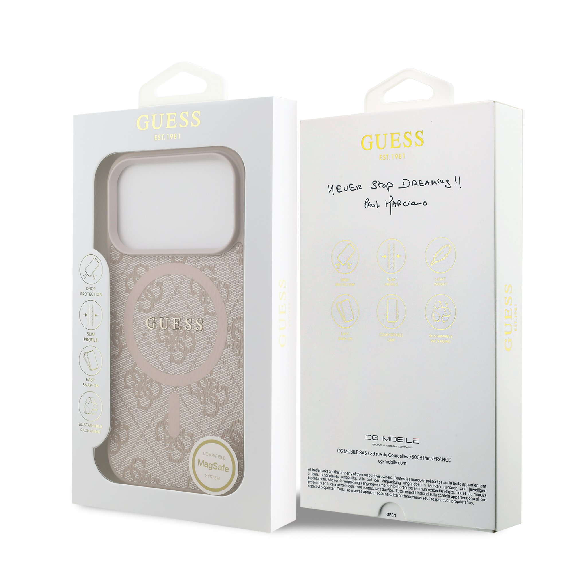 GUESS Калъф Apple iPhone 17 Pro Max, PU Leather 4G Colored Ring MagSafe, /розов/ – GUHMP17XG4GFRP