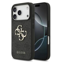 GUESS Калъф Apple iPhone 17 Pro, PU 4G Metal Logo, /сив/ – GUHCP17L4GMGGR