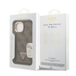 GUESS Калъф Apple iPhone 14,PU 4G Strass Triangle Logo Stand Camera Frame MagSafe, /кафяв/ – GUHMP14SPCS4GPTW