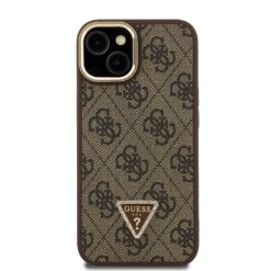GUESS Калъф Apple iPhone 14,PU 4G Strass Triangle Logo Stand Camera Frame MagSafe, /кафяв/ – GUHMP14SPCS4GPTW