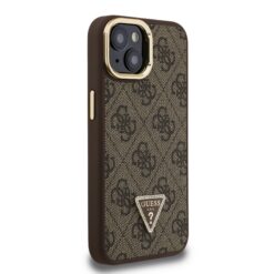 GUESS Калъф Apple iPhone 14,PU 4G Strass Triangle Logo Stand Camera Frame MagSafe, /кафяв/ – GUHMP14SPCS4GPTW