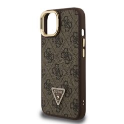 GUESS Калъф Apple iPhone 14,PU 4G Strass Triangle Logo Stand Camera Frame MagSafe, /кафяв/ – GUHMP14SPCS4GPTW