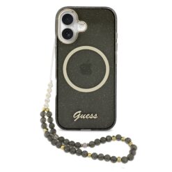 GUESS Калъф Apple iPhone 17, Glitter Script Strap MagSafe + Wrist strap /черен/- GUHMP17S5HTGSMSK